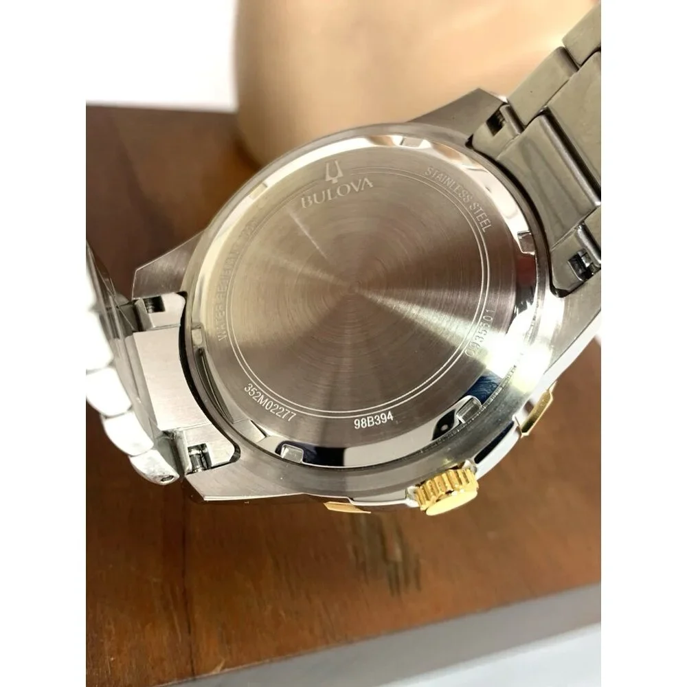 Bulova Men's Watch 98B394 Diver Black Dial Quartz Two Tone Stainless Steel 44mm